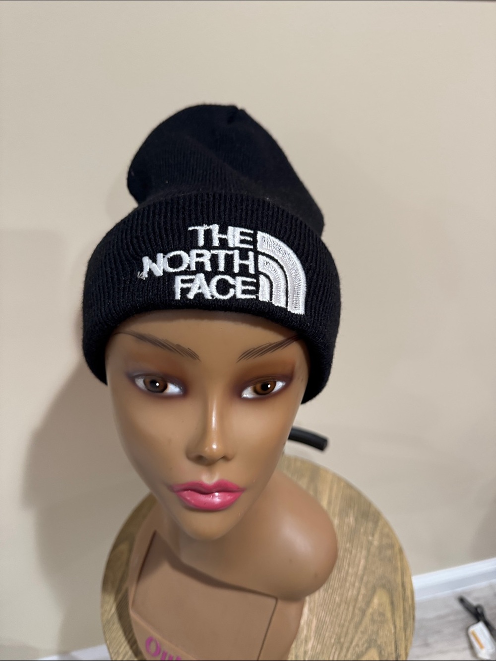 The North Face Black Beanie with White Embroidered Logo - Women's Hat